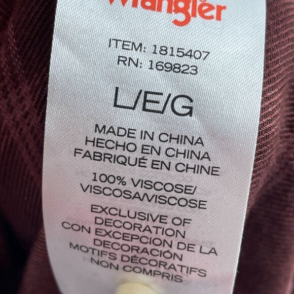 Wrangler Womens Burgundy Plaid 3/4 Sleeve Top L Viscose NWT 3299 - Picture 3 of 9